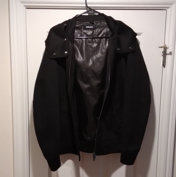 Diesel "D-Neyt" Black Denim/ Mesh Trim Detachable Hood Men's Jacket M - Picture 8 of 16